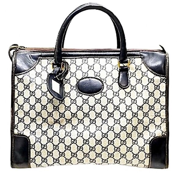 M GUCCI GG SUPREME Navy Rolled Handle Doctors Work Travel Bag w Dust Bag COA - Picture 4 of 17